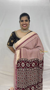 Vriksham Maroon Striped Print Ajrakh Modal Silk Saree-VS4439